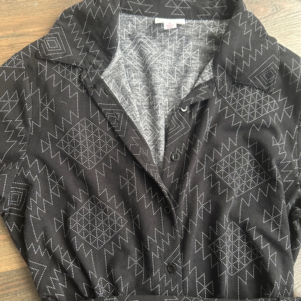 Lularoe Black And White Patterned Button Down Dre… - image 2